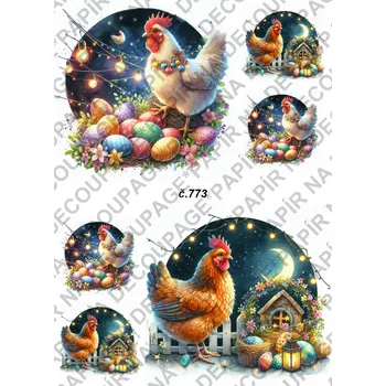 Umělecký papír Rýžový a soft papír na decoupage - Slepička velikonoce - KB0773 Materiál: Soft, Rozměr: A4