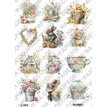 Umělecký papír Rýžový a soft papír na decoupage - Rustic velikonoce symboly - KB0909 Materiál: Soft, Rozměr: A4