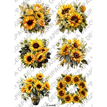 Umělecký papír Rýžový a soft papír na decoupage - Slunečnice - KB068 Materiál: Soft, Rozměr: A4