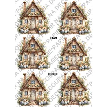 Umělecký papír Rýžový a soft papír na decoupage - Chaloupky, Velikonoce - KB01201 Materiál: Soft, Rozměr: A4