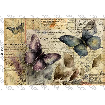 Umělecký papír Rýžový a soft papír na decoupage - Motýl vintage - KB0137 Materiál: Soft, Rozměr: A4