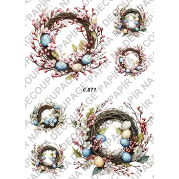 Umělecký papír Rýžový a soft papír na decoupage - Věnce velikonoce - KB0871 Materiál: Soft, Rozměr: A4