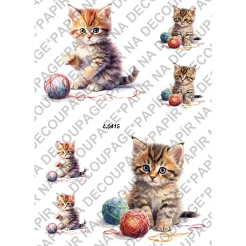 Umělecký papír Rýžový a soft papír na decoupage - Kočička s klubíčkem - KB0415 Materiál: Soft, Rozměr: A4