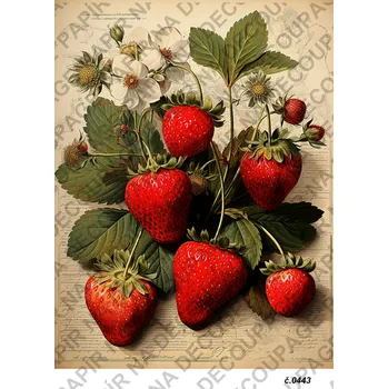 Umělecký papír Rýžový a soft papír na decoupage - Jahody vintage - KB0443 Materiál: Soft, Rozměr: A4