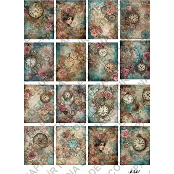 Umělecký papír Rýžový a soft papír na decoupage - Hodiny vintage - KB0341 Materiál: Soft, Rozměr: A4