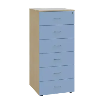 Kartotéka LKRP - A5 dřevěná kartotéka, 6-zásuvková, centrální zámek, korpus bříza světlá/čílka pastelově modrá