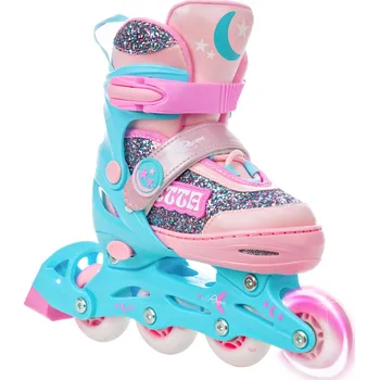 Kolečkové brusle RAVEN Nastavitelné inline brusle Raven Etta svítící LED kolečka 27/30 MODRÁ|RŮŽOVÁ