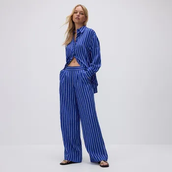 Dámské kalhoty Reserved - Široké kalhoty z lyocellu - indigová - 480GG-57X - 480GG-57X-XS