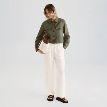 Reserved - Volné lněné kalhoty - krémová - 1023P-01X - 1023P-01X-L