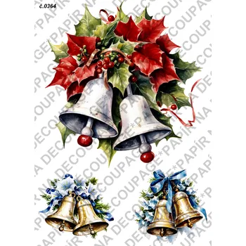 Umělecký papír Rýžový a soft papír na decoupage - Vánoce zvonky - KB0364 Materiál: Soft, Rozměr: A4