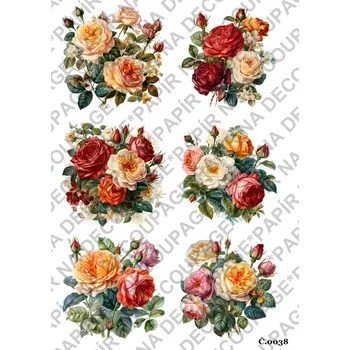 Umělecký papír Rýžový a soft papír na decoupage - Růže - KB038 Materiál: Soft, Rozměr: A4