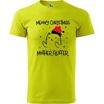 Pánské oblečení Pánské tričko s potiskem Vánoční kočka Velikost: 2XL, Barva trička: Limetková