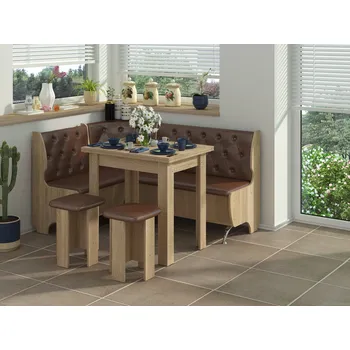 Jídelní set Slevadoma Jídelní rohový SET ADMIRAL dub sonoma / koženka hnědá