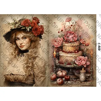 Umělecký papír Rýžový a soft papír na decoupage - Vintage - KB0609 Materiál: Soft, Rozměr: A4
