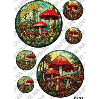 Umělecký papír Rýžový a soft papír na decoupage - Okno, podzim, houby - KB0121 Materiál: Soft, Rozměr: A4