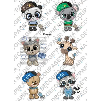 Umělecký papír Rýžový a soft papír na decoupage - Veselá zvířátka - KB031 Materiál: Rýžový papír, Rozměr: A4