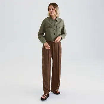 Dámské kalhoty Reserved - Široké kalhoty s příměsí lnu - tmavě hnědá - 1046P-89X - 1046P-89X-XS