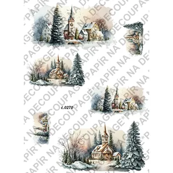 Umělecký papír Rýžový a soft papír na decoupage - Zimní krajina - KB0270 Materiál: Soft, Rozměr: A4