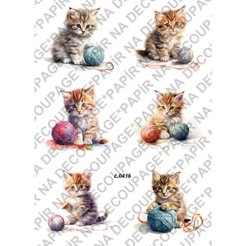 Umělecký papír Rýžový a soft papír na decoupage - Kočička s klubíčkem - KB0416 Materiál: Soft, Rozměr: A4