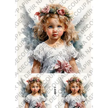 Umělecký papír Rýžový a soft papír na decoupage - Andělka, holčička - KB0399 Materiál: Soft, Rozměr: A4