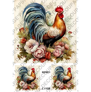 Umělecký papír Rýžový a soft papír na decoupage - Kohout - KB01158 Materiál: Soft, Rozměr: A4