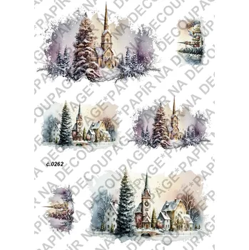 Výtvarný papír Rýžový a soft papír na decoupage - Zimní krajina - KB0262 Materiál: Rýžový papír, Rozměr: A4