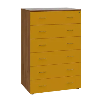 Kartotéka LKRP BIG - A5 dřevěná kartotéka, 6-zásuvková, centrální zámek, korpus ořech světlý/čílka žlutá odio