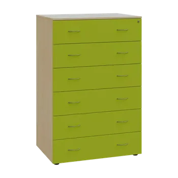 Kartotéka LKRP BIG - A5 dřevěná kartotéka, 6-zásuvková, centrální zámek, korpus bříza světlá/čílka jarní zeleň