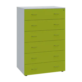 Kartotéka LKRP BIG - A5 dřevěná kartotéka, 6-zásuvková, centrální zámek, korpus bílý/čílka jarní zeleň