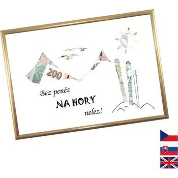 Žertovný předmět Rámeček na darování peněz - Zimní radovánky, Nápis česky, Rámeček 203 - zlatá metalická