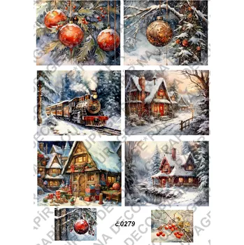 Umělecký papír Rýžový a soft papír na decoupage - Vánoce ozdoby - KB0279 Materiál: Soft, Rozměr: A4