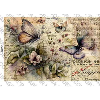Umělecký papír Rýžový a soft papír na decoupage - Motýl vintage - KB0138 Materiál: Soft, Rozměr: A4