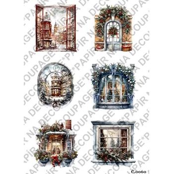 Umělecký papír Rýžový a soft papír na decoupage - Okna vánoční - KB060 Materiál: Soft, Rozměr: A4