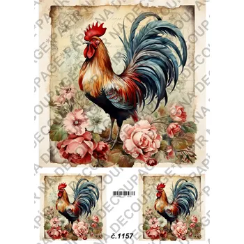 Umělecký papír Rýžový a soft papír na decoupage - Kohout - KB01157 Materiál: Soft, Rozměr: A4