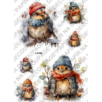 Umělecký papír Rýžový a soft papír na decoupage - Ptáci v zimě - KB0168 Materiál: Rýžový papír, Rozměr: A4