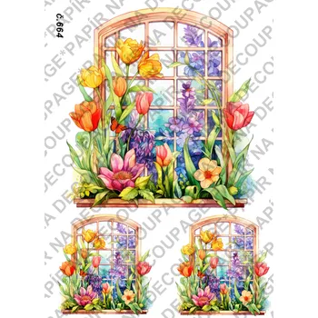 Umělecký papír Rýžový a soft papír na decoupage - Okna jarní - KB0664 Materiál: Soft, Rozměr: A4