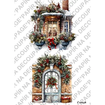 Umělecký papír Rýžový a soft papír na decoupage - Okna vánoční - KB058 Materiál: Soft, Rozměr: A4