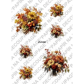 Umělecký papír Rýžový a soft papír na decoupage - Kytice podzimní - KB0108 Materiál: Soft, Rozměr: A4
