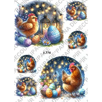 Umělecký papír Rýžový a soft papír na decoupage - Slepička velikonoce - KB0776 Materiál: Soft, Rozměr: A4