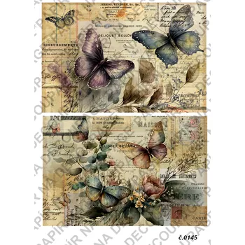 Umělecký papír Rýžový a soft papír na decoupage - Motýl vintage - KB0145 Materiál: Soft, Rozměr: A4