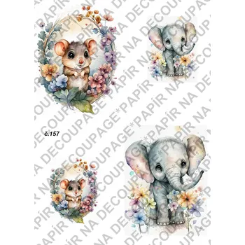 Umělecký papír Rýžový a soft papír na decoupage - Myš a slon - KB0157 Materiál: Soft, Rozměr: A4