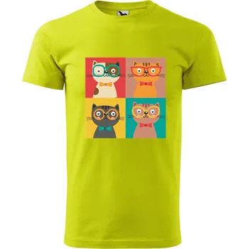 Pánské oblečení Pánské tričko s potiskem Čtyři kočky Velikost: XL, Barva trička: Limetková