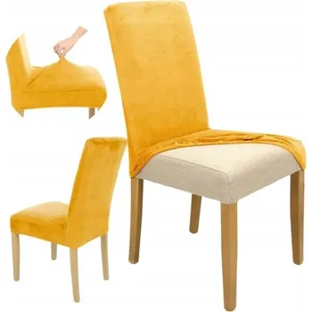 Potah na židli ŽLUTÝ POTAH NA ŽIDLI HLADKÝ VELUR Pružný Silný Univerzální Potahy