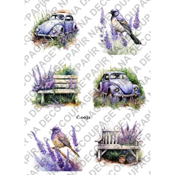 Umělecký papír Rýžový a soft papír na decoupage - Motivy s levandulí - KB051 Materiál: Soft, Rozměr: A4