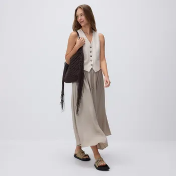 Dámská sukně Reserved - Midi sukně s vysokým podílem lyocellu - béžová - ZN174-80X - ZN174-80X-XXL