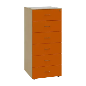 Kartotéka LKRP - A5 dřevěná kartotéka, 6-zásuvková, centrální zámek, korpus bříza světlá/čílka mandarinka