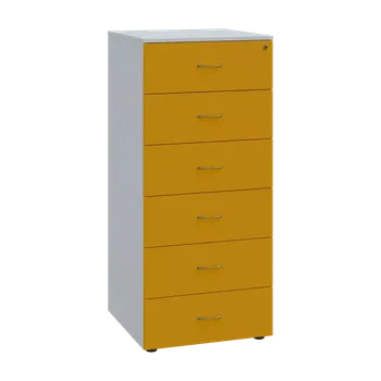 Kartotéka LKRP - A5 dřevěná kartotéka, 6-zásuvková, centrální zámek, korpus bílý/čílka žlutá odio