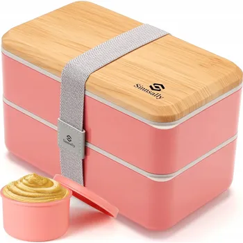 Svačinový box Sinnsally Lunch Bento Box 1400 ml – Vzduchotěsná Krabička na oběd, růžová