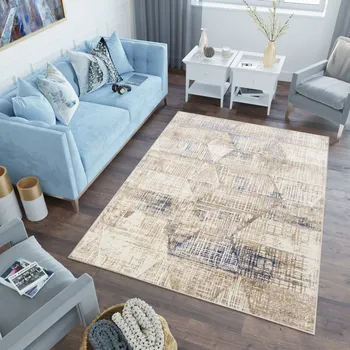 Koberec Moderní koberec Asthane - trojúhelníky 1 - béžový/tmavě modrý Rozměr koberce: 80x150 cm