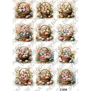 Umělecký papír Rýžový a soft papír na decoupage - Košíky velikonoce - KB0839 Materiál: Rýžový papír, Rozměr: A4
